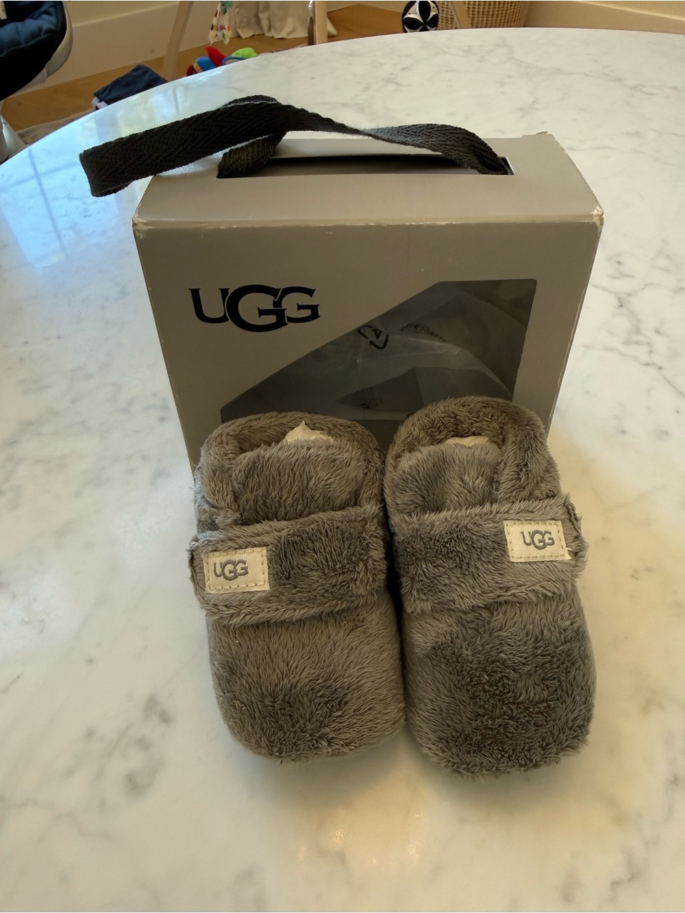 UGG Baby Gray Fuzzy Booties Size S 2/3 Infant 6–12 Months